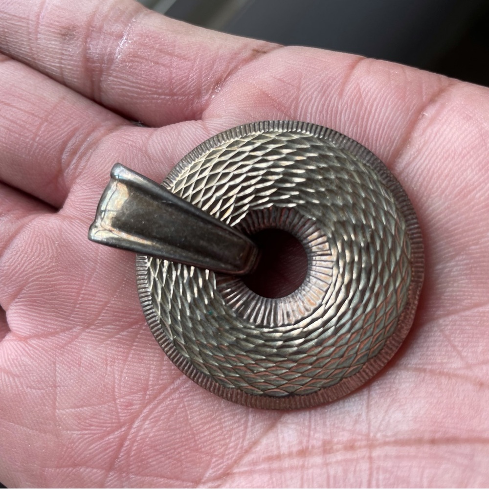 Vintage Sterling Silver and Gold Tone Modern Design Donut Pendant